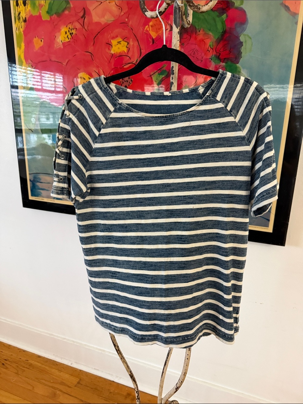 Striped Blue & White Short Sleeve Top
